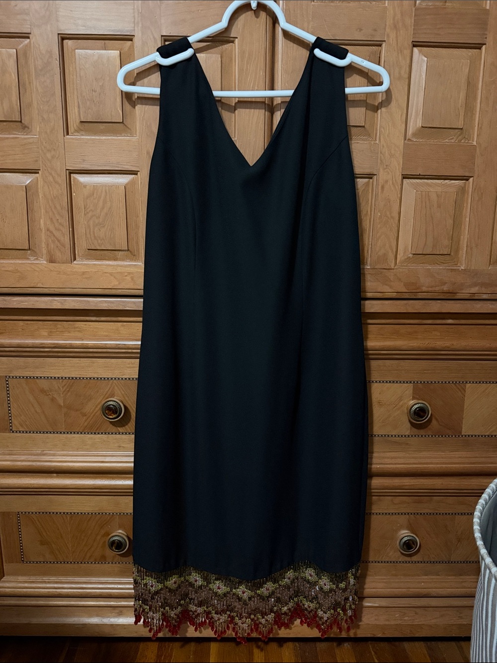 Black Midi Dress with Embroidered Hem